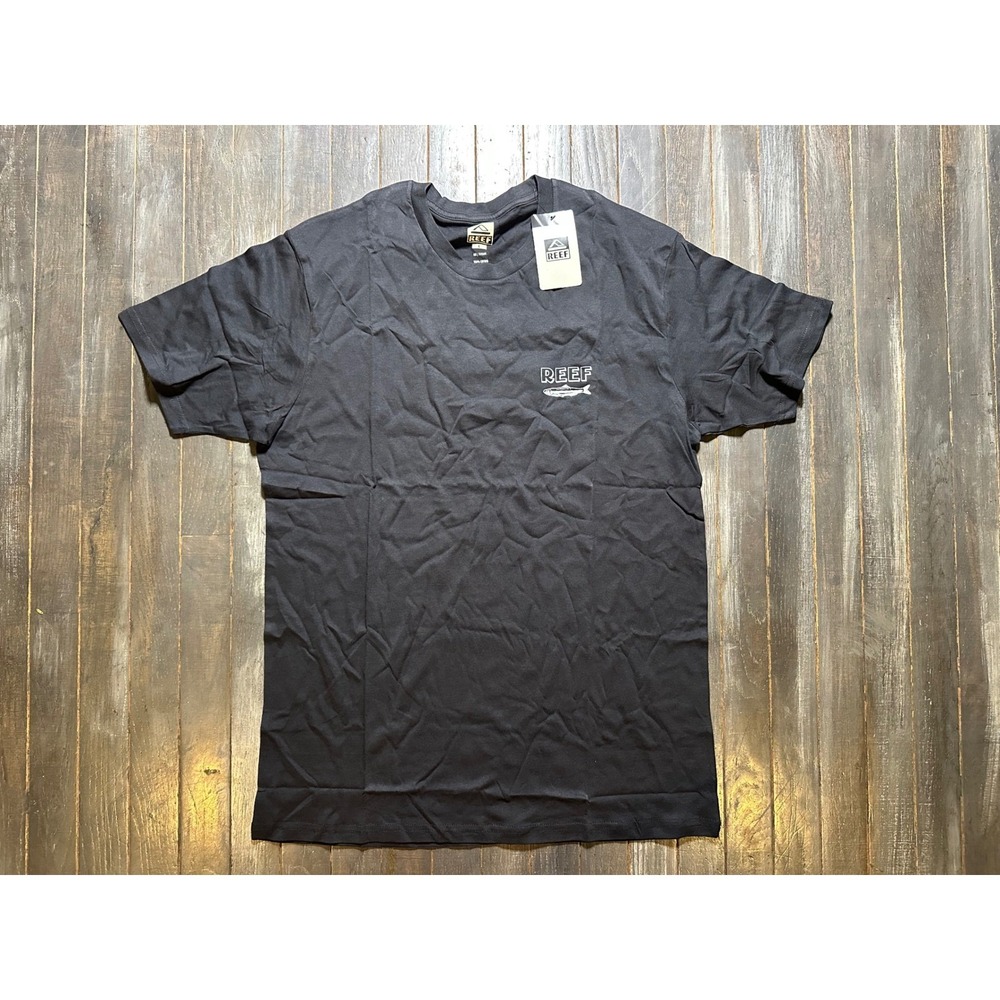 Reef Brand Mens Black Sardine Tin Graphic T-Shirt In Natural Juices Surf Tee
